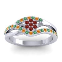 Garnet Fashion Ring In 14k White Gold With Emerald And Citrine – Zami Simple Ring