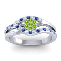 Peridot Fashion Ring In 14k White Gold With Aquamarine And Blue Sapphire – Zami Simple Ring