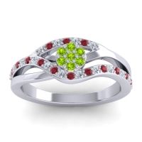 Peridot Fashion Ring In 14k White Gold With Lab Diamond And Ruby – Zami Simple Ring