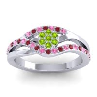 Peridot Fashion Ring In 14k White Gold With Pink Tourmaline And Ruby – Zami Simple Ring