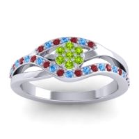 Peridot Fashion Ring In 14k White Gold With Ruby And Swiss Blue Topaz – Zami Simple Ring