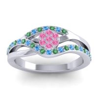Pink Tourmaline Fashion Ring In 14k White Gold With Emerald And Swiss Blue Topaz – Zami Simple Ring
