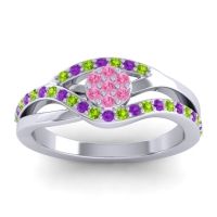 Pink Tourmaline Fashion Ring In 14k White Gold With Peridot And Amethyst – Zami Simple Ring