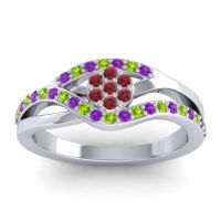 Ruby Fashion Ring In 14k White Gold With Amethyst And Peridot – Zami Simple Ring