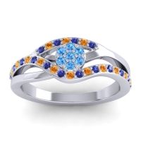 Swiss Blue Topaz Fashion Ring In 14k White Gold With Blue Sapphire And Citrine – Zami Simple Ring