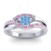 Swiss Blue Topaz Fashion Ring In 14k White Gold With Lab Diamond And Pink Tourmaline – Zami Simple Ring