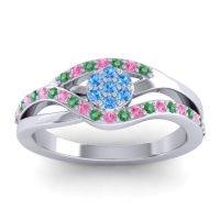 Swiss Blue Topaz Fashion Ring In 14k White Gold With Emerald And Pink Tourmaline – Zami Simple Ring