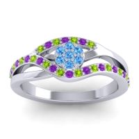 Swiss Blue Topaz Fashion Ring In 14k White Gold With Peridot And Amethyst – Zami Simple Ring