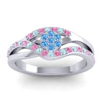 Swiss Blue Topaz Fashion Ring In 14k White Gold With Pink Tourmaline And Aquamarine – Zami Simple Ring