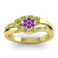 Amethyst Fashion Ring In 14k Yellow Gold With Peridot And Diamond – Zami Simple Ring