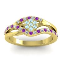 Aquamarine Fashion Ring In 14k Yellow Gold With Lab Diamond And Amethyst – Zami Simple Ring
