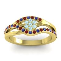 Aquamarine Fashion Ring In 14k Yellow Gold With Garnet And Blue Sapphire – Zami Simple Ring