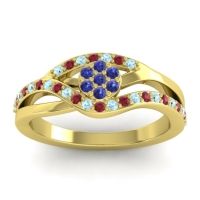 Blue Sapphire Fashion Ring In 14k Yellow Gold With Aquamarine And Ruby – Zami Simple Ring