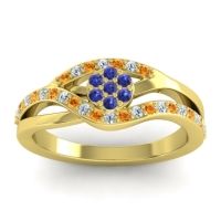 Blue Sapphire Fashion Ring In 14k Yellow Gold With Citrine And Lab Diamond – Zami Simple Ring