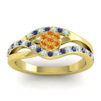 Citrine Fashion Ring In 14k Yellow Gold With Aquamarine And Blue Sapphire – Zami Simple Ring