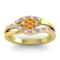 Citrine Fashion Ring In 14k Yellow Gold With Aquamarine And Pink Tourmaline – Zami Simple Ring