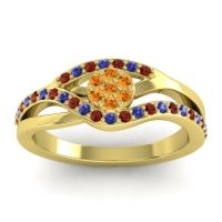 Citrine Fashion Ring In 14k Yellow Gold With Garnet And Blue Sapphire – Zami Simple Ring