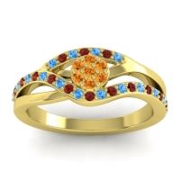 Citrine Fashion Ring In 14k Yellow Gold With Swiss Blue Topaz And Garnet – Zami Simple Ring
