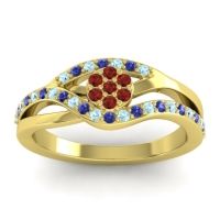 Garnet Fashion Ring In 14k Yellow Gold With Aquamarine And Blue Sapphire – Zami Simple Ring