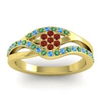 Garnet Fashion Ring In 14k Yellow Gold With Emerald And Swiss Blue Topaz – Zami Simple Ring