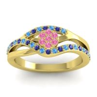 Pink Tourmaline Fashion Ring In 14k Yellow Gold With Swiss Blue Topaz And Blue Sapphire – Zami Simple Ring