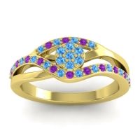Swiss Blue Topaz Fashion Ring In 14k Yellow Gold With Amethyst – Zami Simple Ring