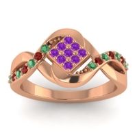 Amethyst Fashion Ring In 14K Rose Gold With Emerald And Garnet – Pratika Simple Ring