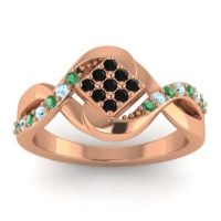 Black Onyx Fashion Ring In 14K Rose Gold With Emerald And Aquamarine – Pratika Simple Ring