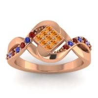 Citrine Fashion Ring In 14K Rose Gold With Garnet And Blue Sapphire – Pratika Simple Ring