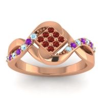 Garnet Fashion Ring In 14K Rose Gold With Aquamarine And Amethyst – Pratika Simple Ring