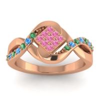 Pink Tourmaline Fashion Ring In 14K Rose Gold With Emerald And Swiss Blue Topaz – Pratika Simple Ring