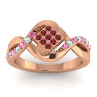 Ruby Fashion Ring In 14K Rose Gold With Pink Tourmaline And Aquamarine – Pratika Simple Ring