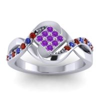 Amethyst Fashion Ring In 14k White Gold With Garnet And Blue Sapphire – Pratika Simple Ring