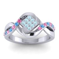 Aquamarine Fashion Ring In 14k White Gold With Pink Tourmaline And Swiss Blue Topaz – Pratika Simple Ring