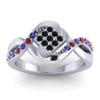 Black Onyx Fashion Ring In 14k White Gold With Blue Sapphire And Ruby – Pratika Simple Ring