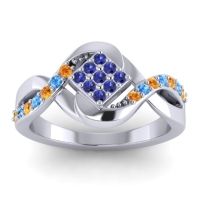 Blue Sapphire Fashion Ring In 14k White Gold With Citrine And Swiss Blue Topaz – Pratika Simple Ring