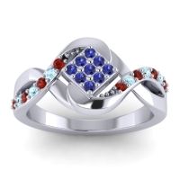 Blue Sapphire Fashion Ring In 14k White Gold With Garnet And Aquamarine – Pratika Simple Ring