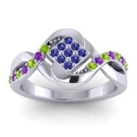 Blue Sapphire Fashion Ring In 14k White Gold With Peridot And Amethyst – Pratika Simple Ring