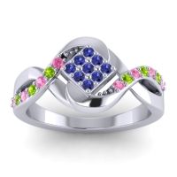 Blue Sapphire Fashion Ring In 14k White Gold With Pink Tourmaline And Peridot – Pratika Simple Ring