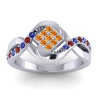 Citrine Fashion Ring In 14k White Gold With Blue Sapphire And Garnet – Pratika Simple Ring