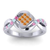 Citrine Fashion Ring In 14k White Gold With Pink Tourmaline And Aquamarine – Pratika Simple Ring