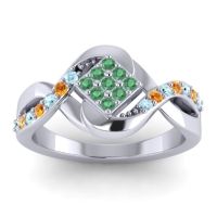 Emerald Fashion Ring In 14k White Gold With Aquamarine And Citrine – Pratika Simple Ring