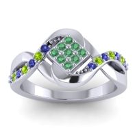 Emerald Fashion Ring In 14k White Gold With Blue Sapphire And Peridot – Pratika Simple Ring