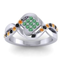 Emerald Fashion Ring In 14k White Gold With Citrine And Black Onyx – Pratika Simple Ring