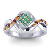 Emerald Fashion Ring In 14k White Gold With Citrine And Garnet – Pratika Simple Ring