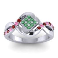 Emerald Fashion Ring In 14k White Gold With Garnet And Pink Tourmaline – Pratika Simple Ring