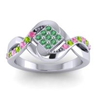 Emerald Fashion Ring In 14k White Gold With Pink Tourmaline And Peridot – Pratika Simple Ring
