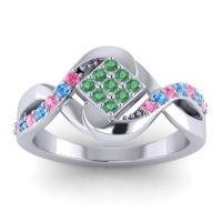 Emerald Fashion Ring In 14k White Gold With Pink Tourmaline And Swiss Blue Topaz – Pratika Simple Ring