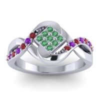 Emerald Fashion Ring In 14k White Gold With Ruby And Amethyst – Pratika Simple Ring
