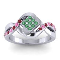 Emerald Fashion Ring In 14k White Gold With Ruby And Pink Tourmaline – Pratika Simple Ring